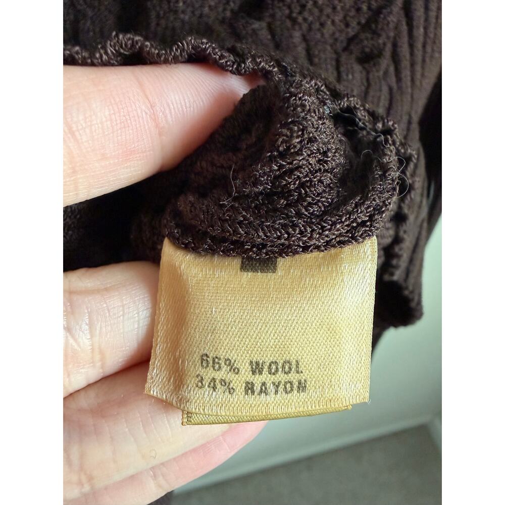 St. John Sport Wool Blend Puff Sleeve V-Neck Cardigan Sweater Brown Womens Large - Picture 7 of 9